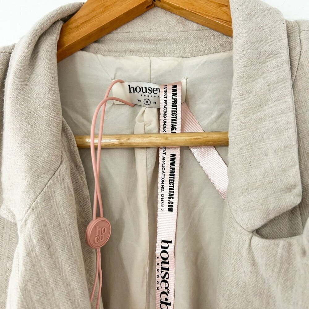 NWT House of CB Colette Linen Blazer Dress Oatmeal Beige Small Belted Wrap Mini - Picture 5 of 10